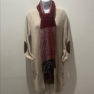 Alya Cream Cardigan with Brown Elbow Patches
